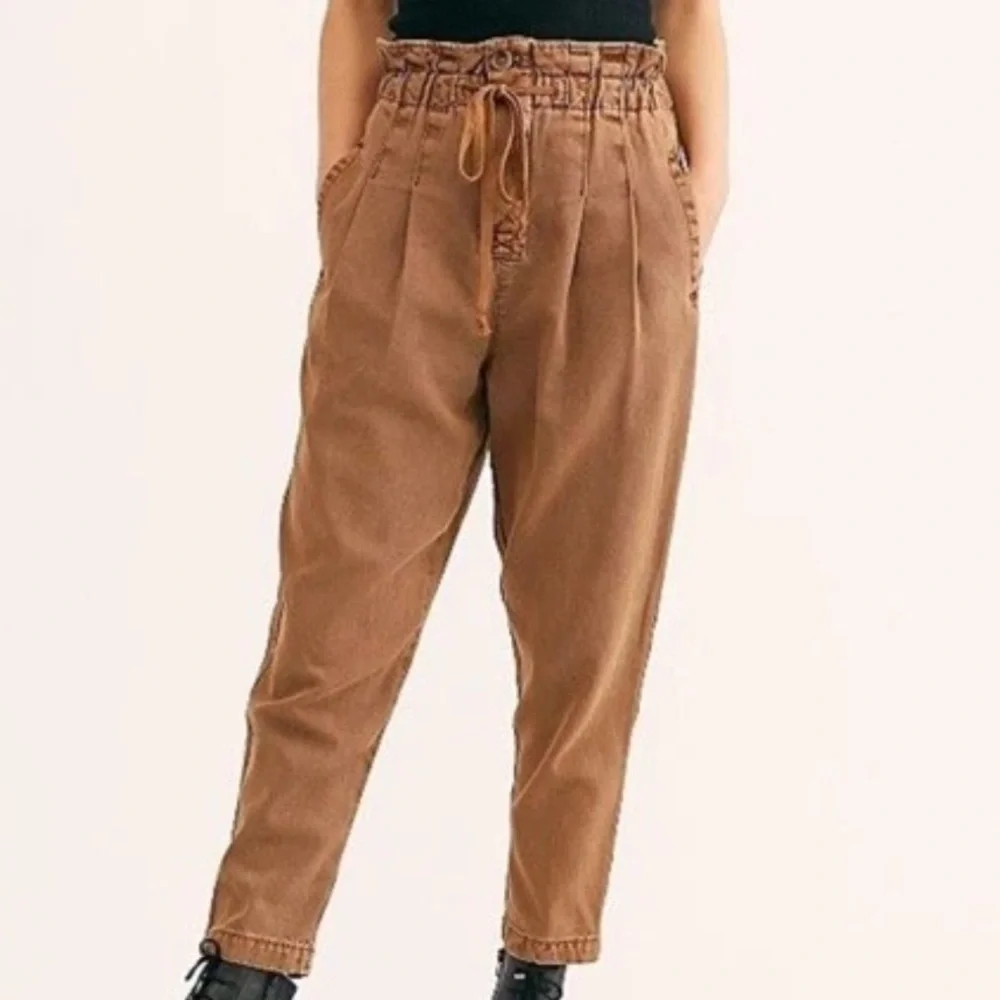 Free People Margate Paper Bag Waist Pants Barrel Leg Elastic Waist Utility Sz S - Picture 3 of 15